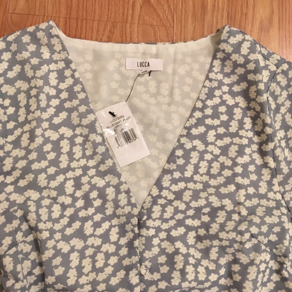 Lucca Couture Blue Floral Romper Tie & Cutout NWT! - Picture 3 of 5